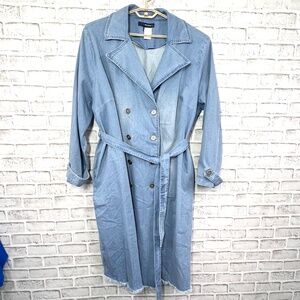 |•DENIM 24/7•| Stretch Denim Trench Dress Belted Button Down Size 26/28